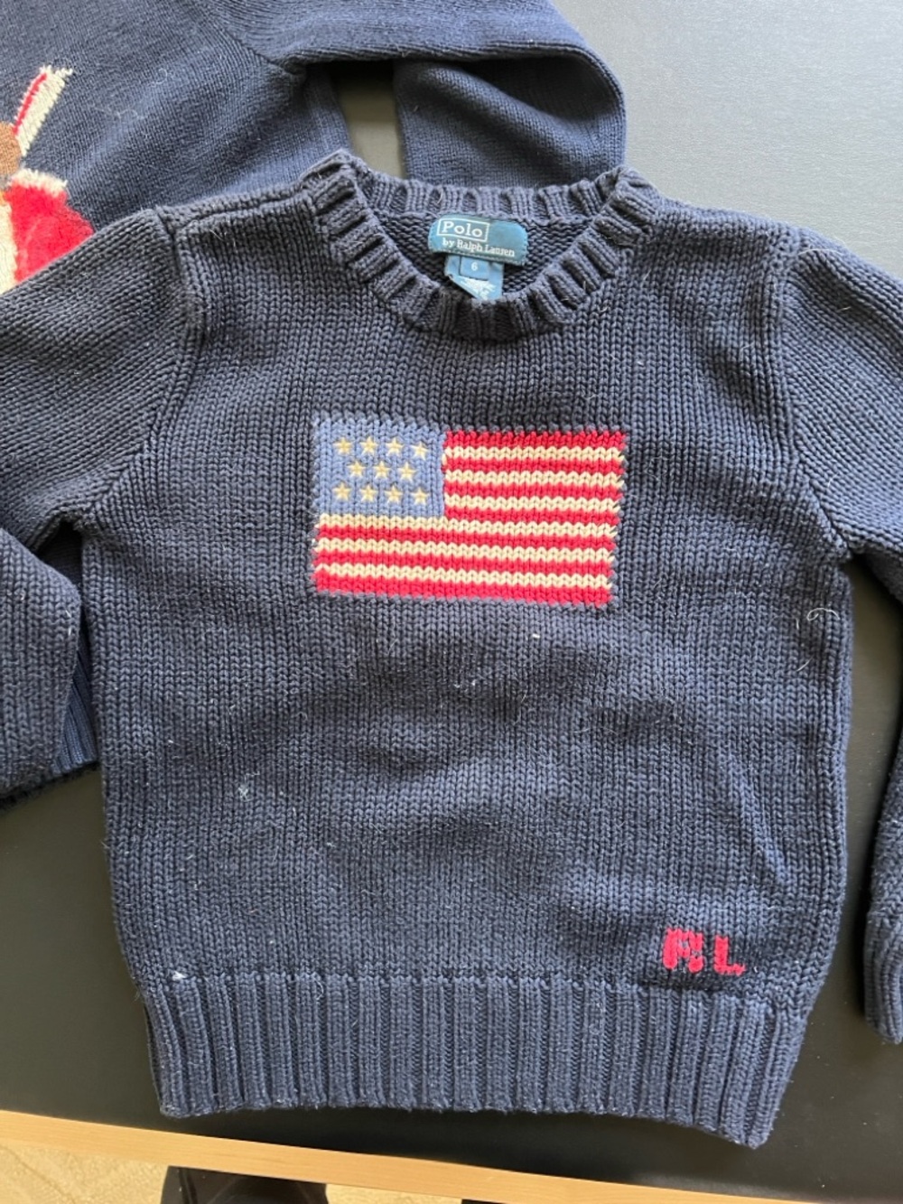 Polo by Ralph Lauren Navy Kids Sweater with Flag Intarsia